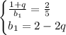 \begin{cases} \frac{1+q}{b_1}= \frac{2}{5} \\ b_1=2-2q \end{cases}