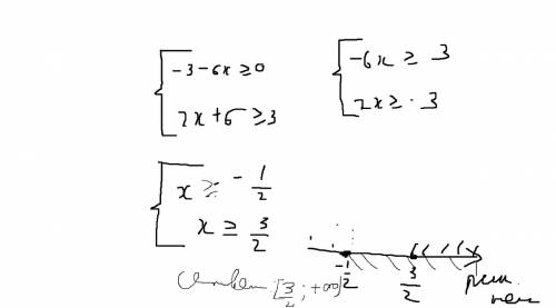 Система уравнений нужен рисунок -3 - 6х больше или равно 0 2х + 6 больше или равно 3