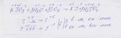 Вмолекулярном уравнении реакция kio3+h2o+so2 - ki+h2so4 сумма коэффициентов равна 1)11; 2) 10; 3) 9;