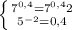 \left \{ {{ 7^{ 0,4} = 7^{ 0,4} 2} \atop { 5^{ -2} =0,}4} \right.