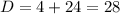 D=4+24=28