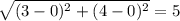 \sqrt{(3-0)^2+(4-0)^2} =5