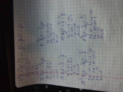 Решить 1.x/3 + x-1/2 =4 2.x-1/2=4+2x/3 3.3x-2/5 = 2+x/3 4.x-4/4 - 2 =x/2 5.x+7/6+2=x/3 6.x+9/3 - x-1