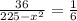 \frac{36}{225 - x^{2} } = \frac{1}{6}