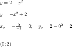 y = 2-x^2 \\ \\ y =-x^2 +2 \\ \\ x_o=-\frac{0}{-1}=0; \ \ \ y_o=2 - 0^2=2 \\ \\ \\ (0;2)