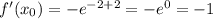 f'(x_{0})=-e^{-2+2}=-e^{0}=-1