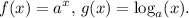 \displaystyle f(x)=a^x,\,g(x)=\log_a(x).