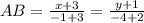 AB= \frac{x+3}{-1+3}= \frac{y+1}{-4+2}