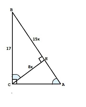 Втреугольнике abc угол c равен 90,bc=17 tga=15/8.найти высоту ch