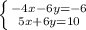 \left \{ {{-4x-6y=-6} \atop {5x+6y=10}} \right.