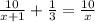 \frac{10}{x+1}+ \frac{1}{3}= \frac{10}{x}