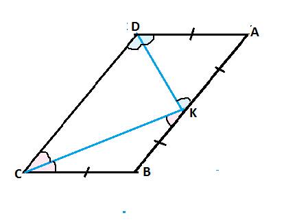 Биссектрисы углов c и d параллелограмма abcd пересекаются в точке k стороны ab докажите что k -серед