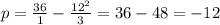 p= \frac{36}{1} - \frac{12^2}{3} =36-48=-12