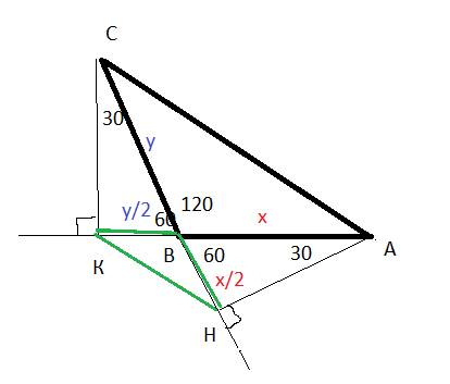 Не могу ! в треугольнике авс угол в= 120, ан и ск - высоты. найдите площадь треугольника нвк, если п