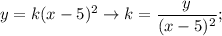 \displaystyle y=k(x-5)^2 \to k= \frac{y}{(x-5)^2};