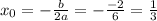 x_{0}=-\frac{b}{2a}=-\frac{-2}{6}=\frac{1}{3}