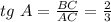 tg\ A= \frac{BC}{AC} = \frac{2}{3}