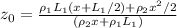 z_0= \frac{\rho_1L_1(x+L_1/2)+\rho_2x^2/2}{(\rho_2x+\rho_1L_1)}