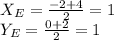 X_E= \frac{-2+4}{2}=1\\ Y_E= \frac{0+2}{2} =1