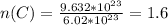 n(C)= \frac{9.632*10 ^{23} }{6.02*10 ^{23} }=1.6