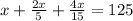 x+ \frac{2x}{5}+ \frac{4x}{15} = 125