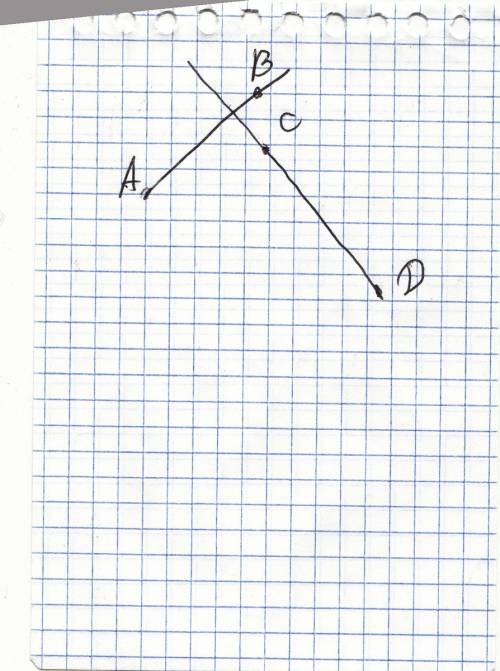 Отметьте четыре точки а,в,с и d так , чтобы луч ав пересекал прямую сd, а луч cd не пересекал прямую