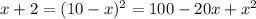 x+2=(10 - x)^{2} = 100-20x+ x^{2}