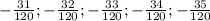 - \frac{31}{120}; - \frac{32}{120}; - \frac{33}{120}; - \frac{34}{120}; - \frac{35}{120}