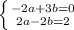 \left \{ {{-2a+3b=0} \atop {2a-2b=2}} \right.