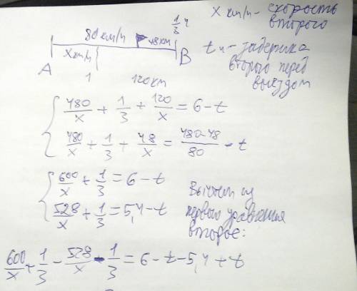 Из пункта а в в со скоростью 80 км/ч выехал автомобиль, а через некоторое время с постоянной скорост