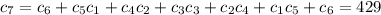 c_7=c_6+c_5c_1+c_4c_2+c_3c_3+c_2c_4+c_1c_5+c_6=429