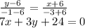 \frac{y- 6 }{-1-6 }= \frac{x+6 }{-3+6 } \\ &#10;7x+3y+24=0