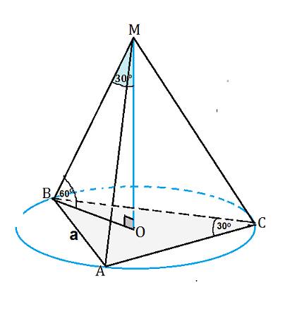 Основания пирамиды служить треугольник со стороной а и противолежащим углом в 30 градусов.боковые