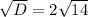 \sqrt{D}=2 \sqrt{14}