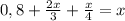 0,8+ \frac{2x}{3}+ \frac{x}{4}=x