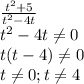 \frac{t^2+5}{t^2-4t}\\t^2-4t\neq0\\t(t-4)\neq0\\t\neq0;t\neq4