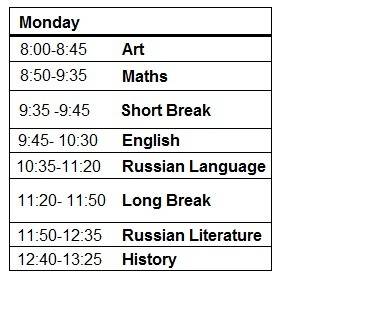 Make your own school timetable for monday