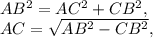 AB^2=AC^2+CB^2,\\AC=\sqrt{AB^2-CB^2},