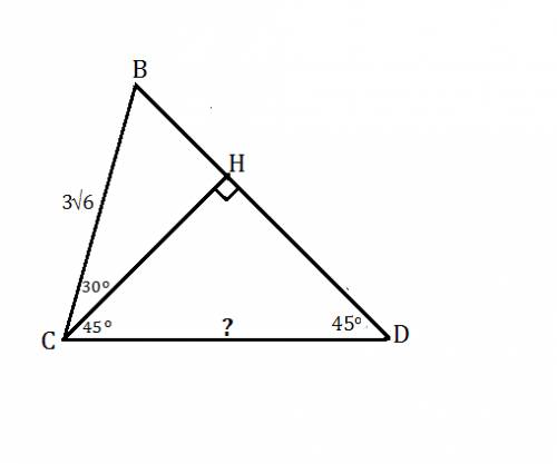 Втреугольнике bcd угол c равен 75°, угол d равен 45°. найдите cd, если bc=3√6