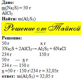 Смешали сульфид натрия массой 50г. и хлорид алюминия. рассчитайте массу образовавшегося осадка.