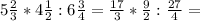 5 \frac{2}{3} * 4 \frac{1}{2} : 6 \frac{3}{4} = \frac{17}{3} * \frac{9}{2} : \frac{27}{4} =