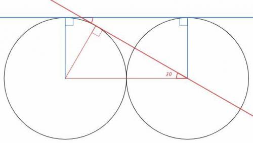 Решите ! даны две равные касающиеся окружности. под каким углом пересекаются прямые, одна из которых