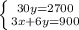 \left \{ {{30y=2700} \atop {3x+6y=900}} \right.