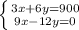 \left \{ {{3x+6y=900} \atop {9x-12y=0}} \right.