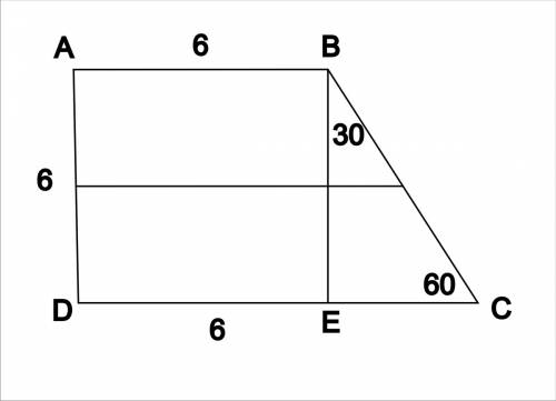 Найти площадь прямоугольной трапеции у которой 2 меньшие стороны равны 6 а больший угол равен 120