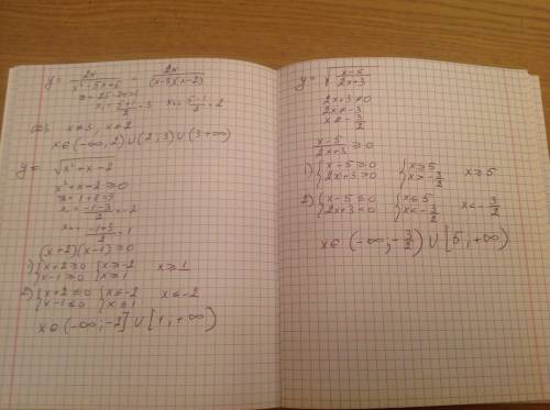 Найдите области определений. y=2x/x^2-5x+6 y= √x^2+x-2 y= √(x-5 / 2x+3)