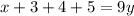 x+3+4+5=9y