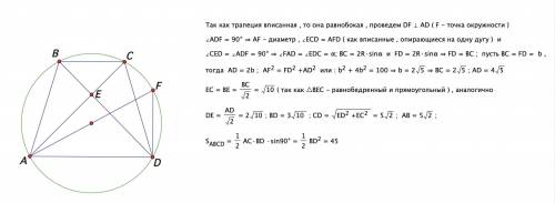 Вокружность радиуса 5 вписана трапеция abcd, в которой диагонали ac и bd перпендикулярны друг другу