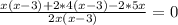 \frac{x(x-3)+2*4(x-3)-2*5x}{2x(x-3)}=0