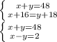 \left \{ {{x+y=48} \atop {x+16=y+18}} \right. \\ \left \{ {{x+y=48 \atop {x-y=2}}\right.